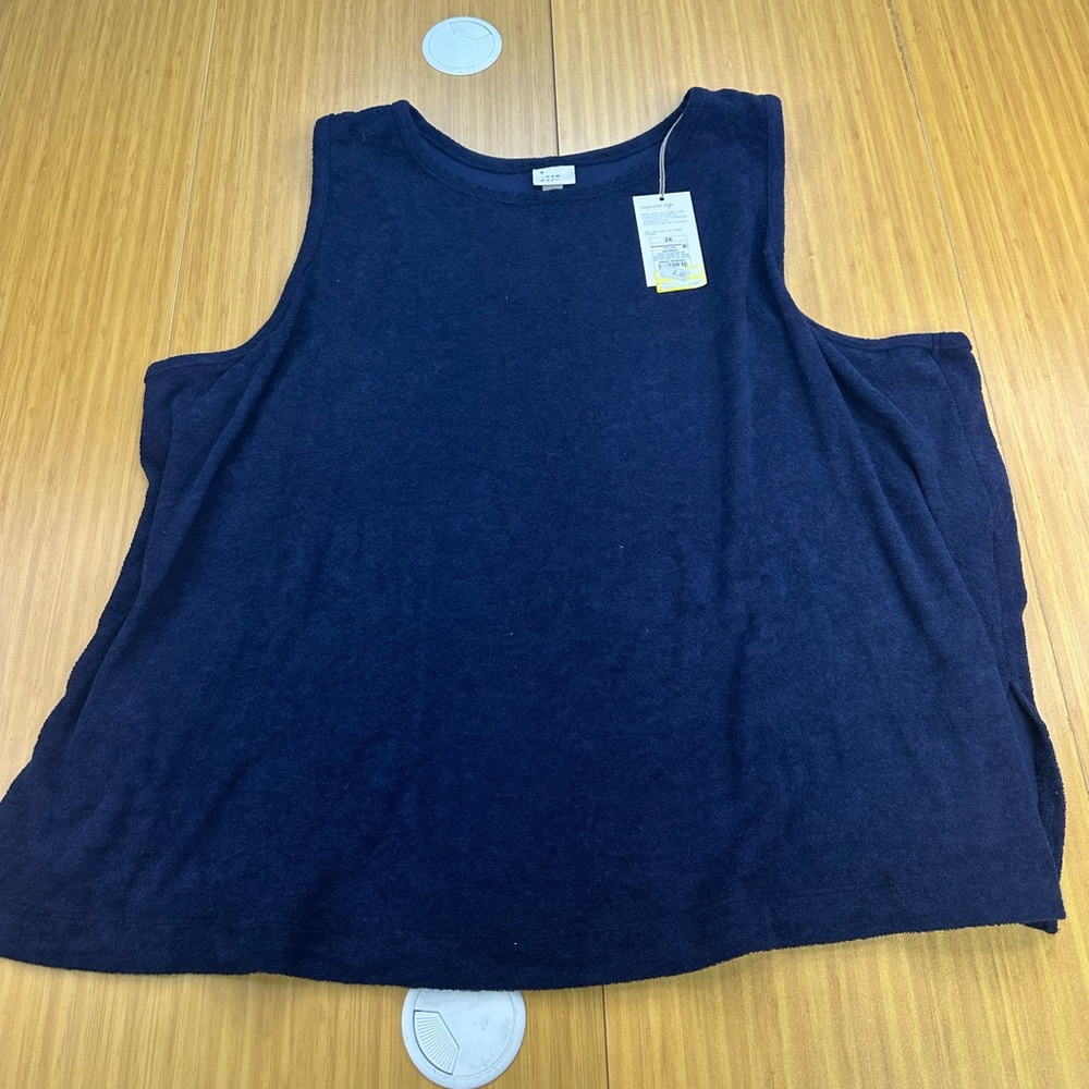 Women's Terry Tank Top - A New Day Navy Blue Size 2XL